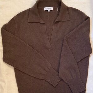 White + Warren Chocolate V-Neck Sweater